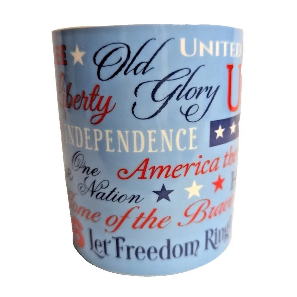 Patriotic Coffee Mug United We Stand USA Stoneware Red White Blue Drinkware Gift